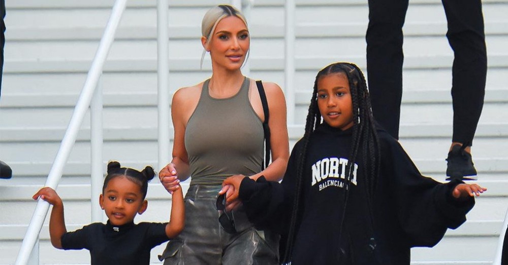 Kim Kardashian with her kids North and Chicago West seen leaving the American Dream Mall and Amusement Park