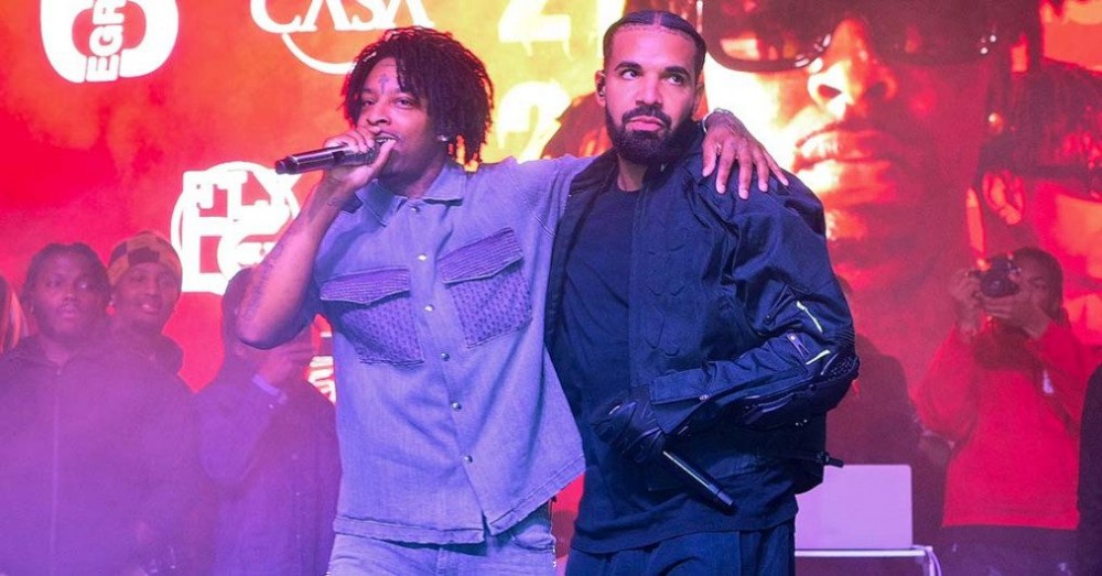 21 Savage and Drake onstage at Forbes Arena