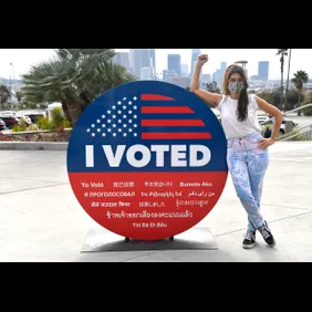 Actress Marisa Tomei Surprises Early Voters At Dodger Stadium Polling Location